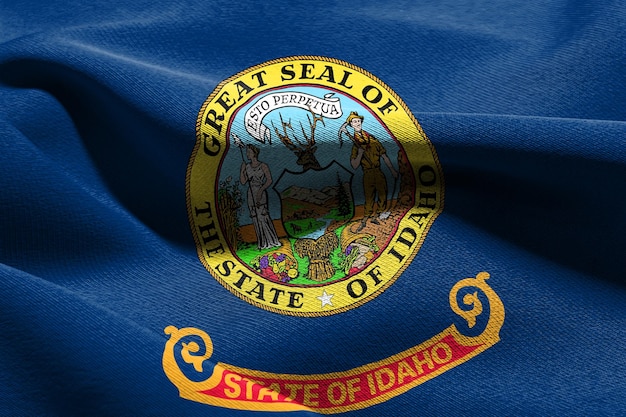 3D illustration flag of Idaho is a state of United States Waving on the wind