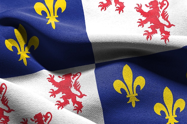 3D illustration flag of Picardy is a region of France Waving on the wind