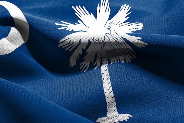 3D illustration flag of South Carolina is a state of United States Waving on the wind