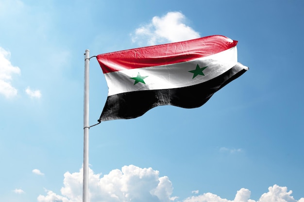 3d Illustration Flag of Syria waving in the wind against a blue sky with cloud