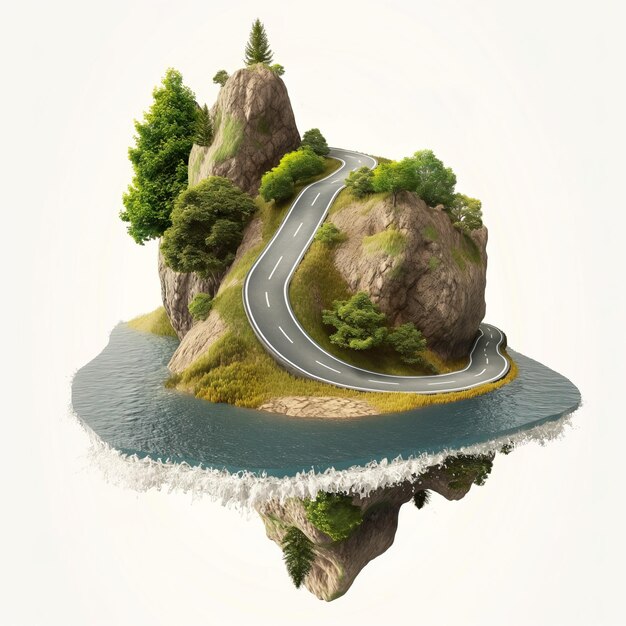 3d illustration of floating road through mountain