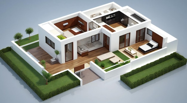 3D illustration floor plan of a house modern cozy house isolated on white background