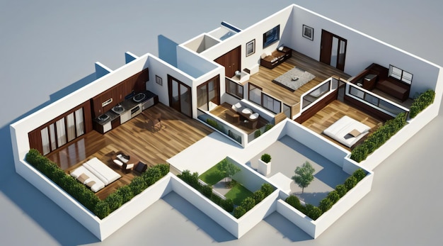 3D illustration floor plan of a house modern cozy house isolated on white background