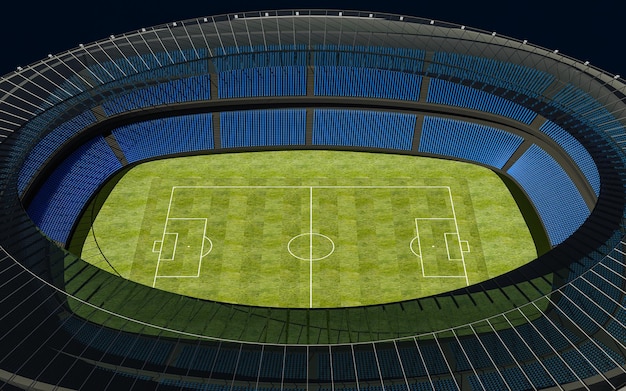 3D illustration of a football stadium with green field