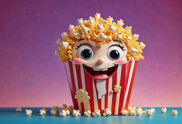 3D illustration of a funny popcorn