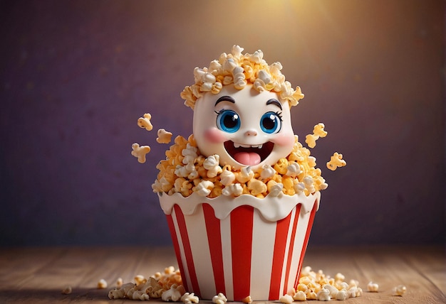 3D illustration of a funny popcorn