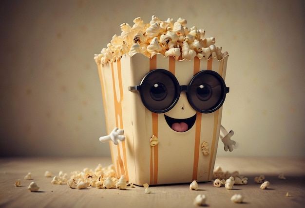 Photo 3d illustration of a funny popcorn