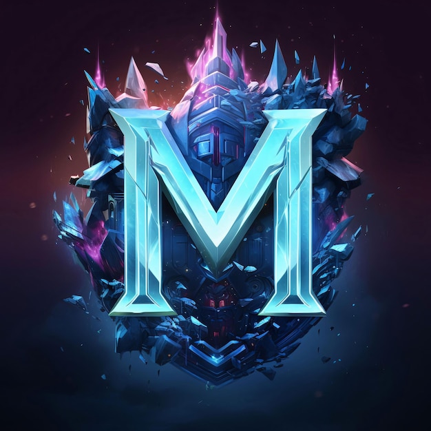 3d illustration of futuristic letter M in the form of a fantasy castle