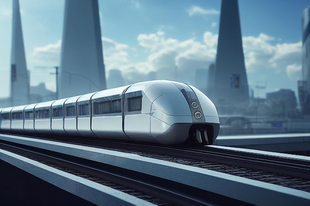 3d illustration of futuristic modern train moving fast and quiet in city town