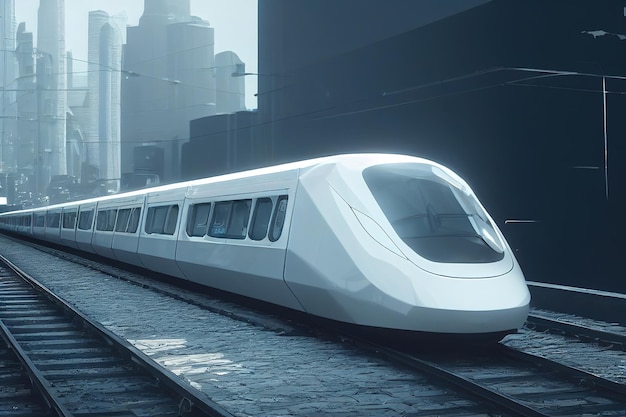 3d illustration of futuristic modern train moving fast and quiet in city town