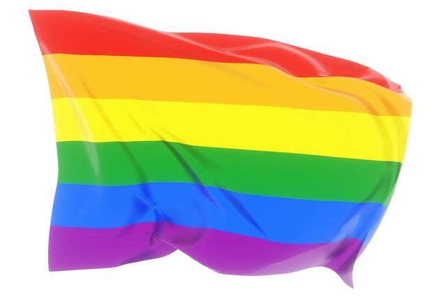 3d illustration of gay pride flag on wavy shiny fabric isolated on white