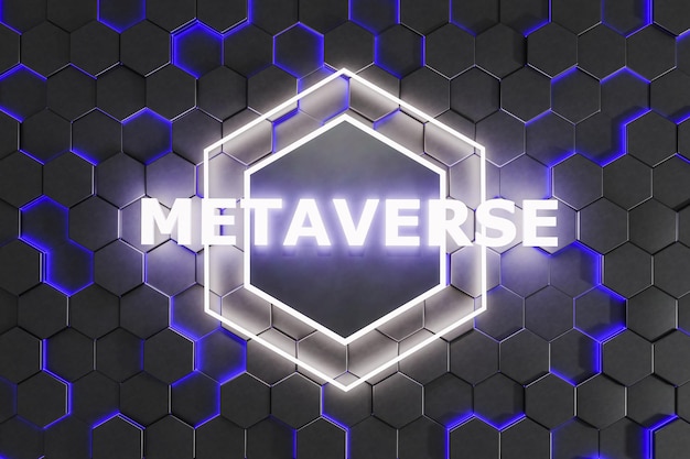 3D illustration Glowing metaverse word on an abstract futuristic background