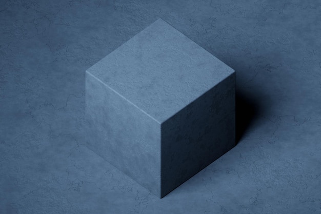 3d illustration gray cube flying on black background