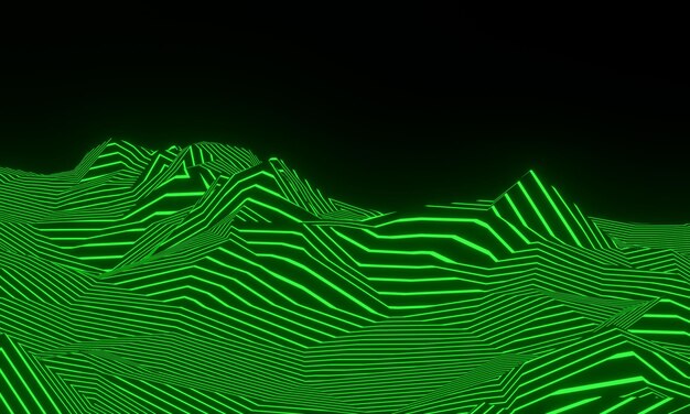 3D illustration. Green topographic lines. Abstract mountain.