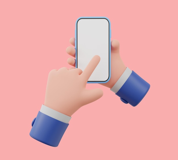 3D illustration Hand hold a smart phone with blank screen on blue Background