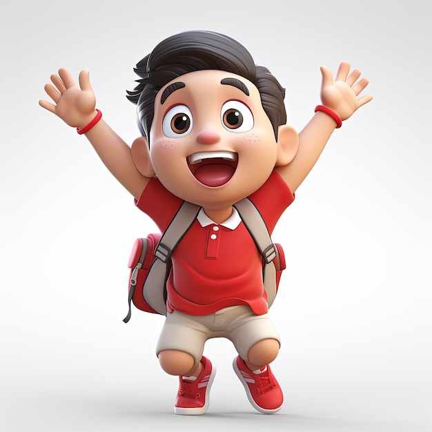 3d illustration of happy boy red and white concept character isolated on white background