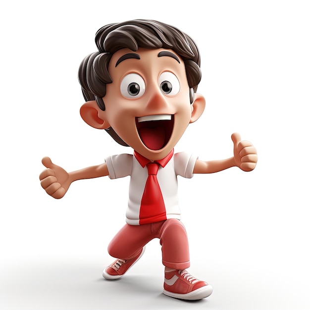 3d illustration of happy boy red and white concept character isolated on white background