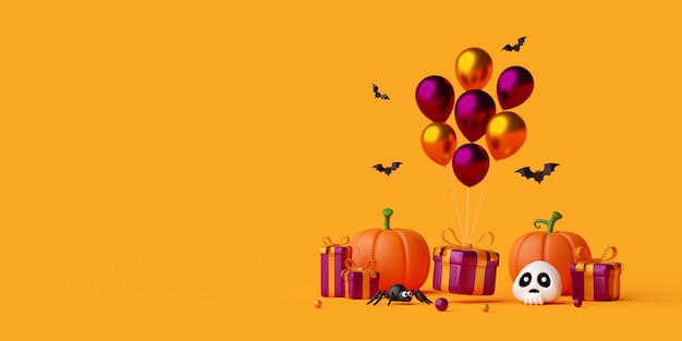 3d illustration of Happy Halloween day banner with gift box and Halloween elements