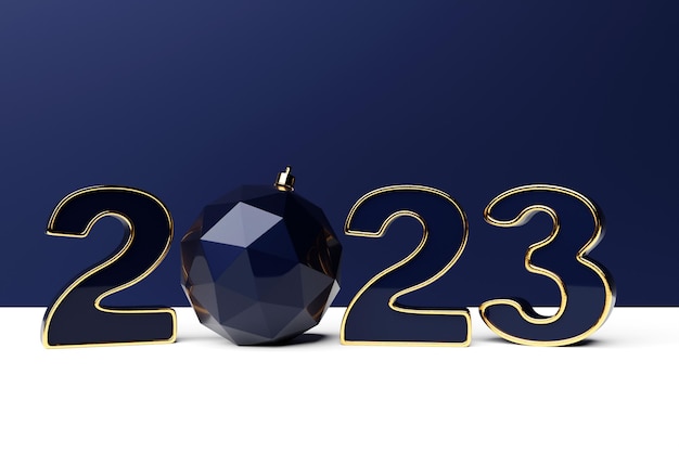 3d illustration Happy new year 2023 background template Holiday volumetric 3D illustration of the blue number 2023 Festive poster or banner design Modern happy new year background