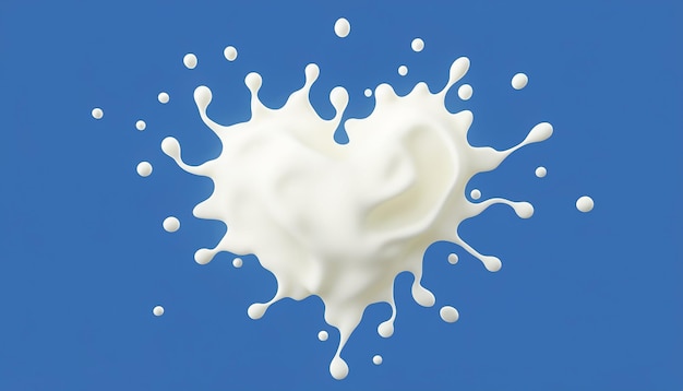 3d illustration of heart shape milk splash on blue background with clipping path