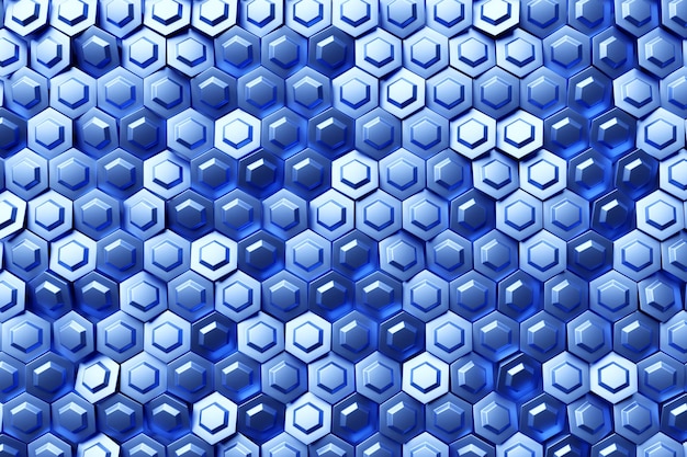 3d illustration honeycomb mosaic Realistic texture of geometric grid cells Abstract blue wallpaper with hexagonal grid