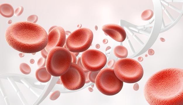 3d illustration of human red blood cells isolated on white background, concept for medical health care.