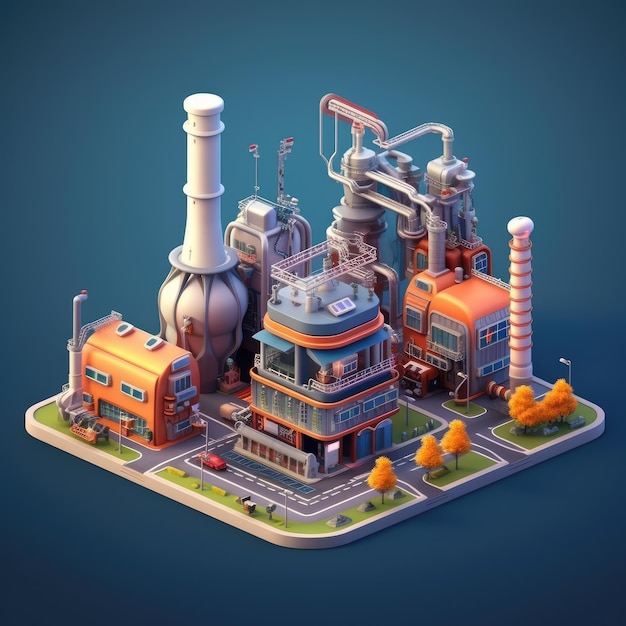 3d illustration icon of a factory building isometric view