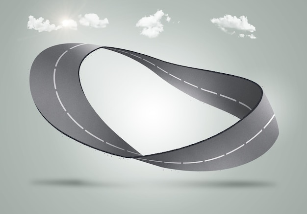 3d illustration of infinity road with clouds or never ending road design advertisement.