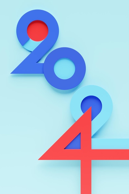 3D illustration inscription 2024 on a blue background Changeability of years Illustration of the symbol of the new year