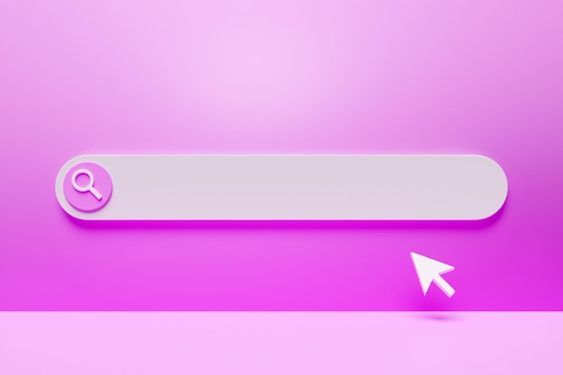 3d illustration of an internet search page on a pink background Search bar icons