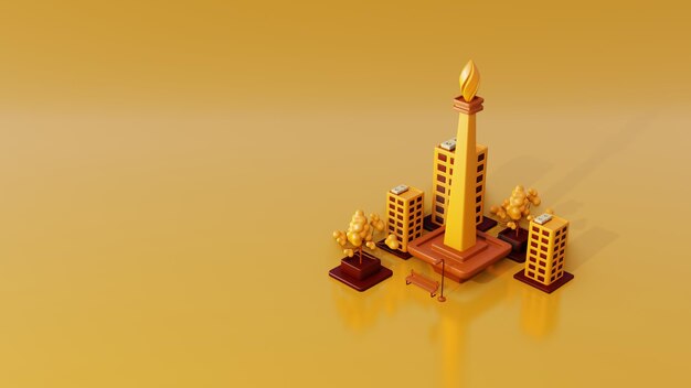 3d illustration Jakarta background city with Monas as landmark in yellow and brown color