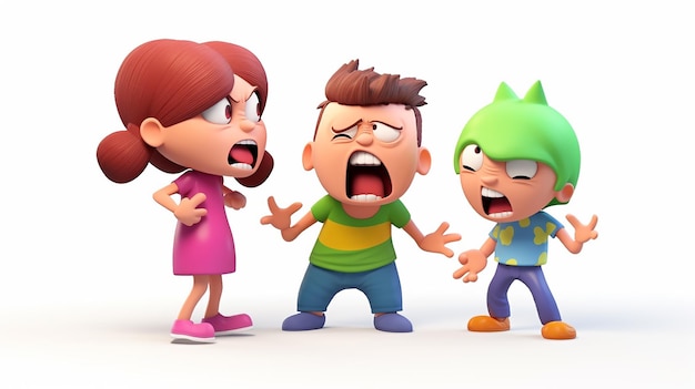 3D illustration Kids bad behavior boys