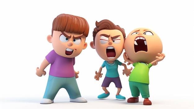 3D illustration Kids bad behavior boys