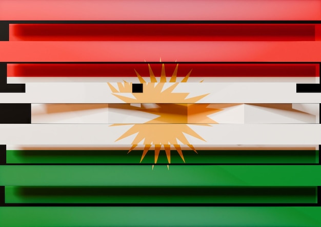 Photo 3d illustration of the kurdistan flag cut into strips and shifted horizontally