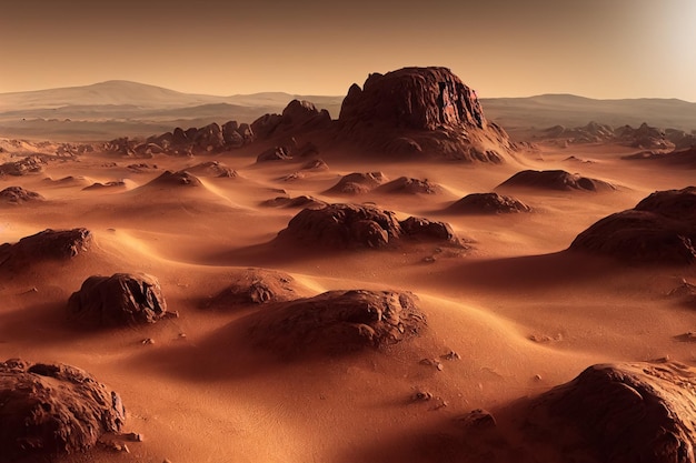 3d illustration of landscape on planet Mars scenic desert on the red planet