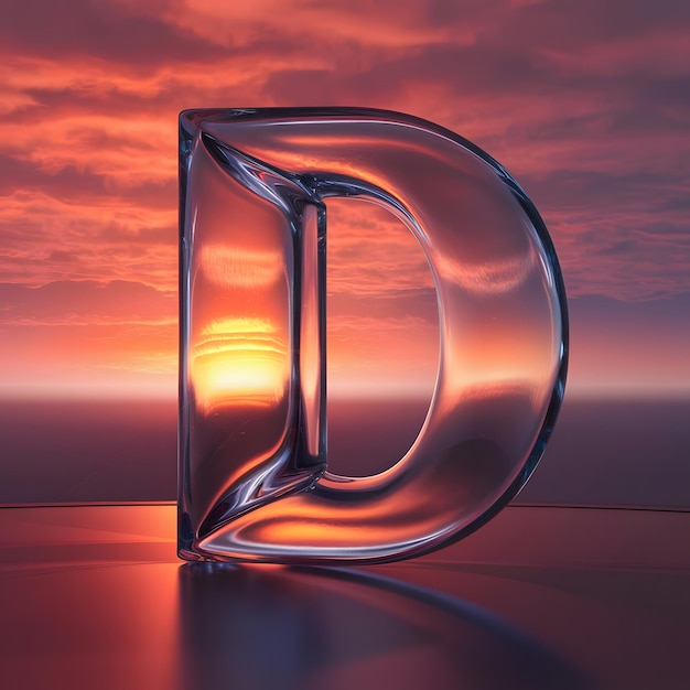 Photo a 3d illustration of the letter d constructed from transparent glass image generated by ai