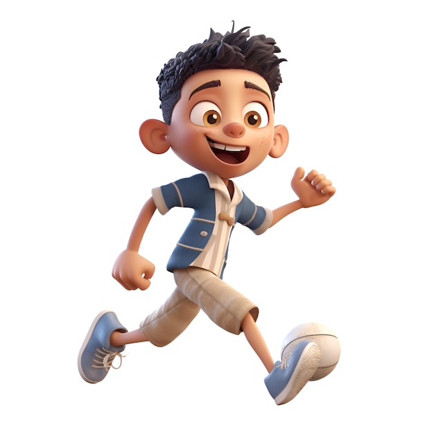 3d illustration of a little boy running isolated on white background