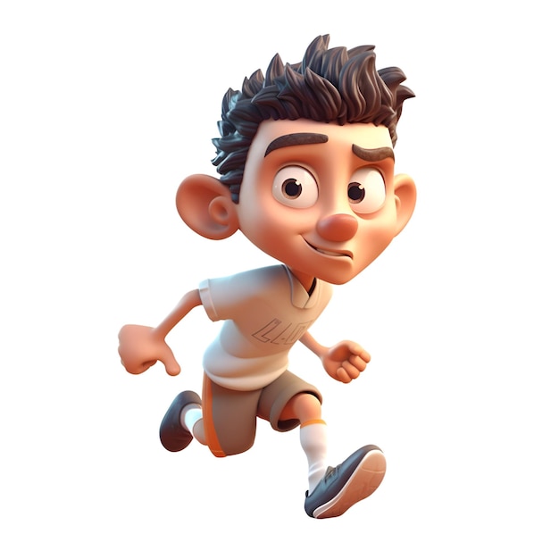 3D Illustration of a little boy running with a smile on his face