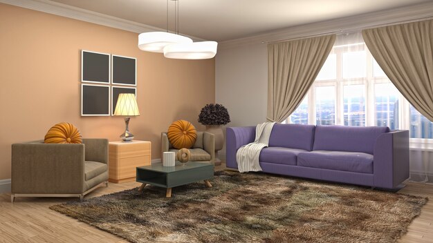 3d Illustration of the living room interior