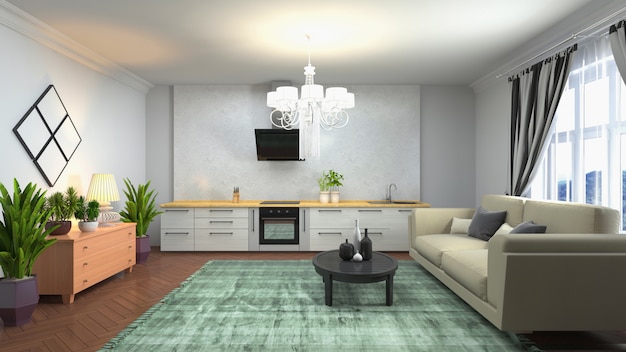 3d illustration of the living room interior