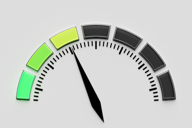 3D illustration loading bar with an indicator in the middle in green zone Rings of Progress