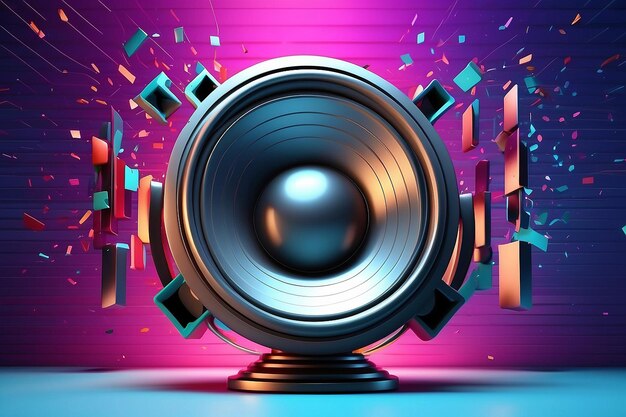 Photo 3d illustration of loud speaker over binary digital background with party sign