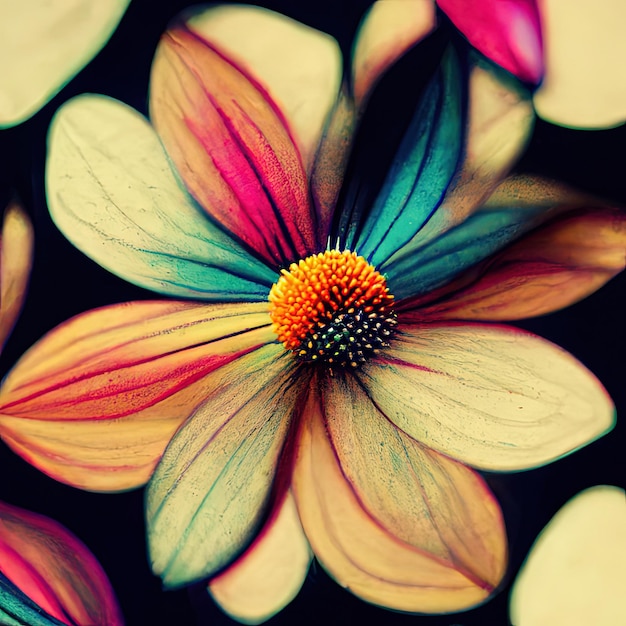 3D illustration macro abstract colorful blossom flower close up blooming petal wallpaper background