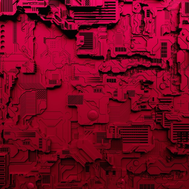 3d illustration of a magenta realistic model of a robot or black cyber armor Closeup equipment for mining cryptobitcoin ether Video cards motherboards