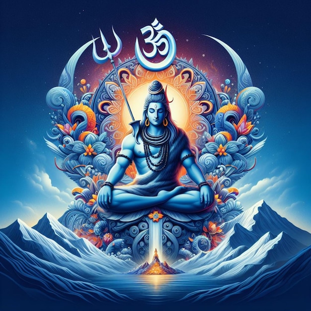 3D illustration of maha shivratri loard shiva in creative way in Himalaya with om symbol