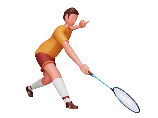 3D Illustration Of Male Badminton Player Holding Racket On White Background.