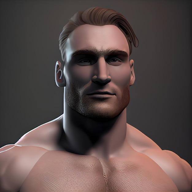 3D Illustration of a Man with a Strong Muscular Body