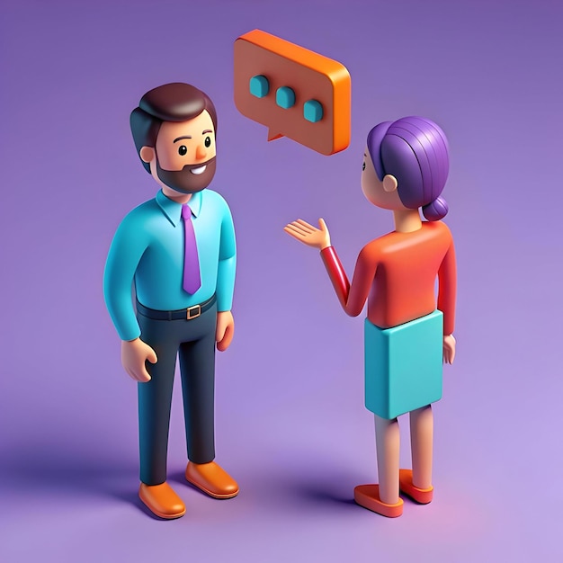 Photo a 3d illustration of a man and woman having a conversation highlighted by a speech bubble above them