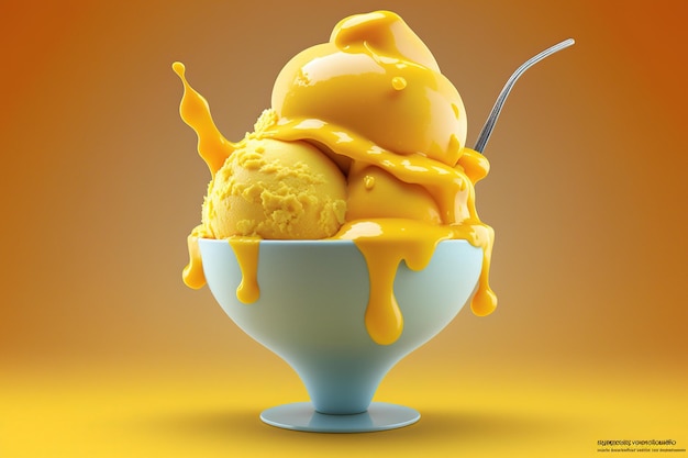 3d illustration mango ice cream isolated in the cup