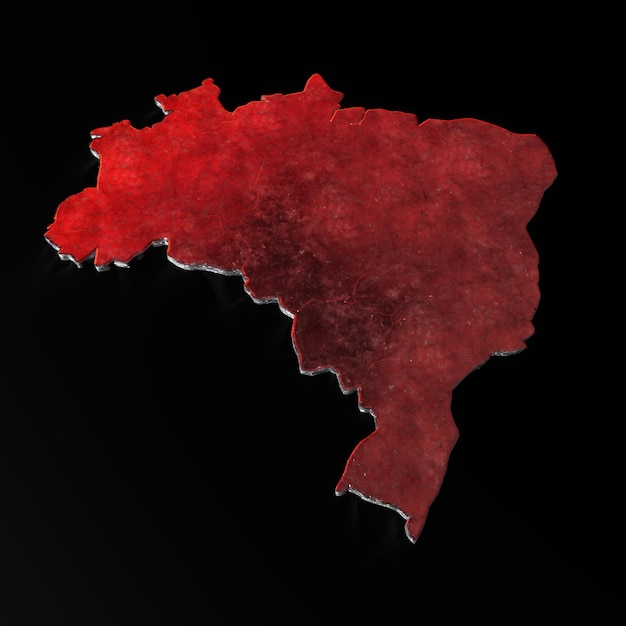 3d illustration of metallic brazil map in red color with scratches and dirt isolated on bla